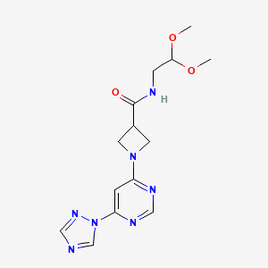 molecular formula C14H19N7O3 B2859610 1-(6-(1H-1,2,4-triazol-1-yl)pyrimidin-4-yl)-N-(2,2-dimethoxyethyl)azetidine-3-carboxamide CAS No. 2034366-71-5