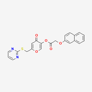 molecular formula C22H16N2O5S B2859613 4-oxo-6-((pyrimidin-2-ylthio)methyl)-4H-pyran-3-yl 2-(naphthalen-2-yloxy)acetate CAS No. 877637-08-6