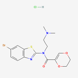 molecular formula C16H19BrClN3O3S B2859621 N-(6-bromobenzo[d]thiazol-2-yl)-N-(2-(dimethylamino)ethyl)-5,6-dihydro-1,4-dioxine-2-carboxamide hydrochloride CAS No. 1216495-26-9