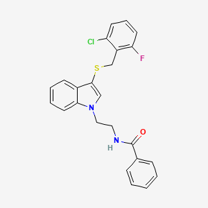 molecular formula C24H20ClFN2OS B2859625 N-(2-(3-((2-chloro-6-fluorobenzyl)thio)-1H-indol-1-yl)ethyl)benzamide CAS No. 532969-55-4