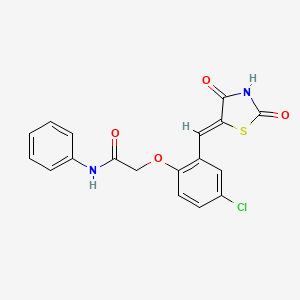 molecular formula C18H13ClN2O4S B2859630 2-[4-chloro-2-[(Z)-(2,4-dioxo-1,3-thiazolidin-5-ylidene)methyl]phenoxy]-N-phenylacetamide CAS No. 880796-86-1