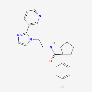 molecular formula C22H23ClN4O B2859639 1-(4-chlorophenyl)-N-(2-(2-(pyridin-3-yl)-1H-imidazol-1-yl)ethyl)cyclopentanecarboxamide CAS No. 2034449-44-8