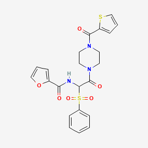 molecular formula C22H21N3O6S2 B2859654 N-[1-(苯磺酰基)-2-氧代-2-[4-(噻吩-2-羰基)哌嗪-1-基]乙基]呋喃-2-甲酰胺 CAS No. 1032188-69-4