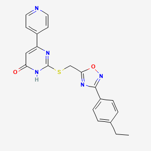 molecular formula C20H17N5O2S B2859676 2-({[3-(4-Ethylphenyl)-1,2,4-oxadiazol-5-yl]methyl}sulfanyl)-6-(4-pyridyl)-4-pyrimidinol CAS No. 1226442-09-6