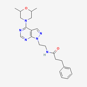 molecular formula C22H28N6O2 B2859685 N-(2-(4-(2,6-dimethylmorpholino)-1H-pyrazolo[3,4-d]pyrimidin-1-yl)ethyl)-3-phenylpropanamide CAS No. 1021094-54-1