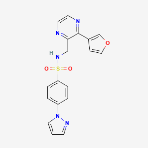 molecular formula C18H15N5O3S B2859691 N-((3-(furan-3-yl)pyrazin-2-yl)methyl)-4-(1H-pyrazol-1-yl)benzenesulfonamide CAS No. 2034238-58-7