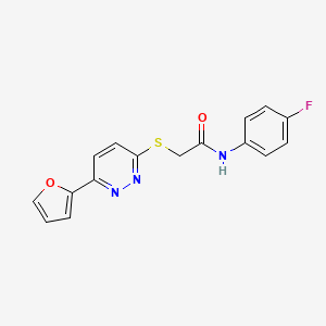 molecular formula C16H12FN3O2S B2859705 N-(4-氟苯基)-2-[6-(呋喃-2-基)吡啶并[3,2-d]嘧啶-3-基]硫代乙酰胺 CAS No. 872723-76-7