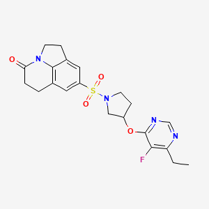 molecular formula C21H23FN4O4S B2859711 8-((3-((6-ethyl-5-fluoropyrimidin-4-yl)oxy)pyrrolidin-1-yl)sulfonyl)-5,6-dihydro-1H-pyrrolo[3,2,1-ij]quinolin-4(2H)-one CAS No. 2034320-79-9