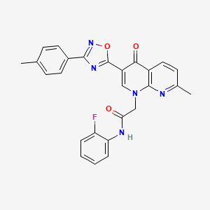 molecular formula C26H20FN5O3 B2859717 N-(2-氟苯基)-2-(7-甲基-4-氧代-3-(3-(对甲苯基)-1,2,4-噁二唑-5-基)-1,8-萘啉-1(4H)-基)乙酰胺 CAS No. 1029770-48-6