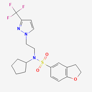 molecular formula C19H22F3N3O3S B2859726 N-cyclopentyl-N-(2-(3-(trifluoromethyl)-1H-pyrazol-1-yl)ethyl)-2,3-dihydrobenzofuran-5-sulfonamide CAS No. 2034379-70-7