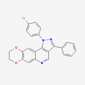 molecular formula C24H16ClN3O2 B2859749 1-(4-chlorophenyl)-3-phenyl-8,9-dihydro-1H-[1,4]dioxino[2,3-g]pyrazolo[4,3-c]quinoline CAS No. 901044-66-4