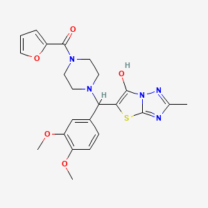 molecular formula C23H25N5O5S B2859751 (4-((3,4-Dimethoxyphenyl)(6-hydroxy-2-methylthiazolo[3,2-b][1,2,4]triazol-5-yl)methyl)piperazin-1-yl)(furan-2-yl)methanone CAS No. 851809-96-6