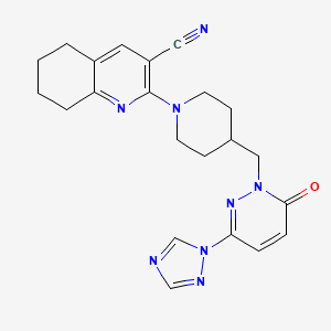 molecular formula C22H24N8O B2859754 2-(4-{[6-oxo-3-(1H-1,2,4-三唑-1-基)-1,6-二氢哒嗪-1-基]甲基}哌啶-1-基)-5,6,7,8-四氢喹啉-3-腈 CAS No. 2194845-45-7