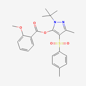 molecular formula C23H26N2O5S B2859756 1-(tert-butyl)-3-methyl-4-tosyl-1H-pyrazol-5-yl 2-methoxybenzoate CAS No. 851082-52-5
