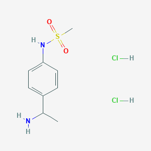molecular formula C9H16Cl2N2O2S B2859758 N-[4-(1-Aminoethyl)phenyl]methanesulfonamide;dihydrochloride CAS No. 2551115-44-5