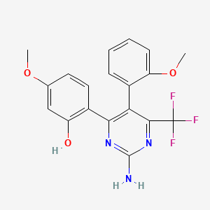 B2859761 2-(2-Amino-5-(2-methoxyphenyl)-6-(trifluoromethyl)pyrimidin-4-yl)-5-methoxyphenol CAS No. 877782-82-6