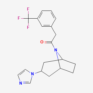 molecular formula C19H20F3N3O B2859786 1-((1R,5S)-3-(1H-imidazol-1-yl)-8-azabicyclo[3.2.1]octan-8-yl)-2-(3-(trifluoromethyl)phenyl)ethan-1-one CAS No. 2309713-12-8