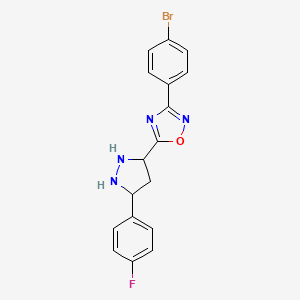 molecular formula C17H10BrFN4O B2859790 3-(4-Bromophenyl)-5-[5-(4-fluorophenyl)pyrazolidin-3-yl]-1,2,4-oxadiazole CAS No. 1046457-92-4
