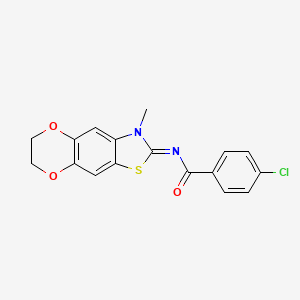 molecular formula C17H13ClN2O3S B2859792 4-chloro-N-(3-methyl-6,7-dihydro-[1,4]dioxino[2,3-f][1,3]benzothiazol-2-ylidene)benzamide CAS No. 1322221-22-6