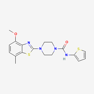 molecular formula C18H20N4O2S2 B2859793 4-(4-methoxy-7-methylbenzo[d]thiazol-2-yl)-N-(thiophen-2-yl)piperazine-1-carboxamide CAS No. 1209366-92-6