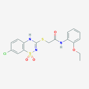 molecular formula C17H16ClN3O4S2 B2859805 2-((7-chloro-1,1-dioxido-4H-benzo[e][1,2,4]thiadiazin-3-yl)thio)-N-(2-ethoxyphenyl)acetamide CAS No. 899734-30-6