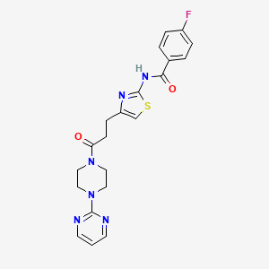 molecular formula C21H21FN6O2S B2859812 4-fluoro-N-(4-(3-oxo-3-(4-(pyrimidin-2-yl)piperazin-1-yl)propyl)thiazol-2-yl)benzamide CAS No. 1021218-77-8