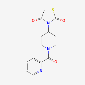 molecular formula C14H15N3O3S B2859814 3-(1-吡啶甲酰哌啶-4-基)噻唑烷-2,4-二酮 CAS No. 1787881-59-7