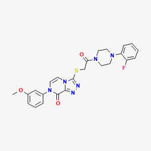 molecular formula C24H23FN6O3S B2859823 3-((2-(4-(2-fluorophenyl)piperazin-1-yl)-2-oxoethyl)thio)-7-(3-methoxyphenyl)-[1,2,4]triazolo[4,3-a]pyrazin-8(7H)-one CAS No. 1223857-35-9
