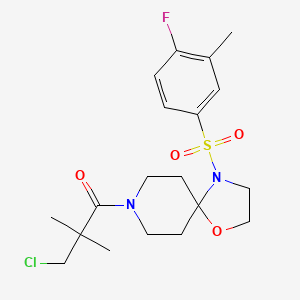 molecular formula C19H26ClFN2O4S B2859842 3-氯-1-(4-((4-氟-3-甲苯磺酰基)-1-氧杂-4,8-二氮杂螺[4.5]癸-8-基)-2,2-二甲基丙-1-酮 CAS No. 923139-30-4