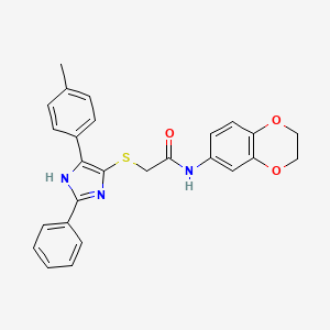 molecular formula C26H23N3O3S B2859870 N-(2,3-二氢-1,4-苯并二氧杂环-6-基)-2-{[5-(4-甲基苯基)-2-苯基-1H-咪唑-4-基]硫代}乙酰胺 CAS No. 901265-38-1