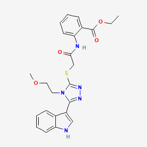 molecular formula C24H25N5O4S B2859882 ethyl 2-(2-((5-(1H-indol-3-yl)-4-(2-methoxyethyl)-4H-1,2,4-triazol-3-yl)thio)acetamido)benzoate CAS No. 852144-91-3