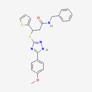 molecular formula C23H22N4O2S2 B2859920 N-benzyl-3-{[3-(4-methoxyphenyl)-1H-1,2,4-triazol-5-yl]sulfanyl}-3-(thiophen-2-yl)propanamide CAS No. 690249-13-9