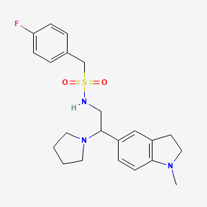 molecular formula C22H28FN3O2S B2859945 1-(4-fluorophenyl)-N-(2-(1-methylindolin-5-yl)-2-(pyrrolidin-1-yl)ethyl)methanesulfonamide CAS No. 946343-10-8
