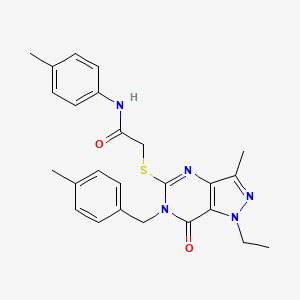 molecular formula C25H27N5O2S B2859958 2-((1-ethyl-3-methyl-6-(4-methylbenzyl)-7-oxo-6,7-dihydro-1H-pyrazolo[4,3-d]pyrimidin-5-yl)thio)-N-(p-tolyl)acetamide CAS No. 1357782-47-8