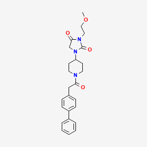 molecular formula C25H29N3O4 B2859963 1-(1-(2-([1,1'-Biphenyl]-4-yl)acetyl)piperidin-4-yl)-3-(2-methoxyethyl)imidazolidine-2,4-dione CAS No. 2034332-69-7