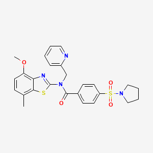 molecular formula C26H26N4O4S2 B2859973 N-(4-methoxy-7-methylbenzo[d]thiazol-2-yl)-N-(pyridin-2-ylmethyl)-4-(pyrrolidin-1-ylsulfonyl)benzamide CAS No. 922911-63-5
