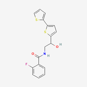 molecular formula C17H14FNO2S2 B2859997 N-(2-{[2,2'-bithiophene]-5-yl}-2-hydroxyethyl)-2-fluorobenzamide CAS No. 2097864-25-8