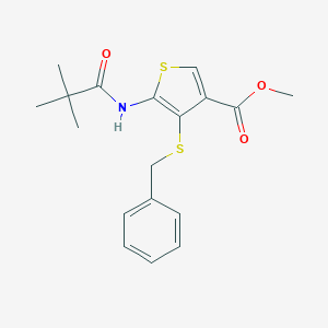 molecular formula C18H21NO3S2 B286000 Methyl 4-(benzylsulfanyl)-5-[(2,2-dimethylpropanoyl)amino]-3-thiophenecarboxylate 
