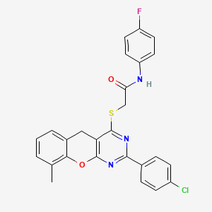 molecular formula C26H19ClFN3O2S B2860007 2-((2-(4-chlorophenyl)-9-methyl-5H-chromeno[2,3-d]pyrimidin-4-yl)thio)-N-(4-fluorophenyl)acetamide CAS No. 872207-73-3