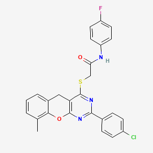 2-{[2-(4-Chlorophenyl)-9-methyl-5H-chromeno[2,3-D]pyrimidin-4-YL]sulfanyl}-N-(4-fluorophenyl)acetamide