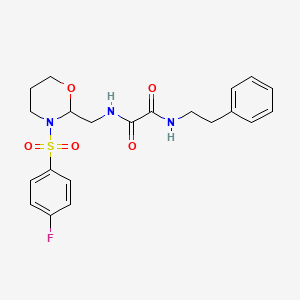 molecular formula C21H24FN3O5S B2860012 N1-((3-((4-氟苯基)磺酰)-1,3-恶唑烷-2-基)甲基)-N2-苯乙基草酰胺 CAS No. 869071-76-1