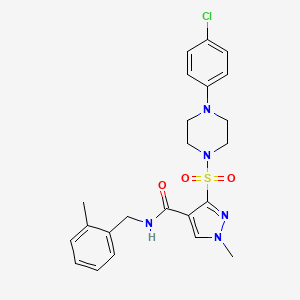 molecular formula C23H26ClN5O3S B2860033 3-{[4-(4-氯苯基)哌嗪-1-基]磺酰基}-1-甲基-N-[(2-甲苯基)甲基]-1H-吡唑-4-甲酰胺 CAS No. 1251687-11-2