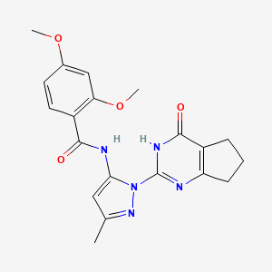 molecular formula C20H21N5O4 B2860044 2,4-dimethoxy-N-(3-methyl-1-(4-oxo-4,5,6,7-tetrahydro-3H-cyclopenta[d]pyrimidin-2-yl)-1H-pyrazol-5-yl)benzamide CAS No. 1003799-54-9