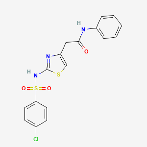 molecular formula C17H14ClN3O3S2 B2860046 2-(2-(4-chlorophenylsulfonamido)thiazol-4-yl)-N-phenylacetamide CAS No. 376638-62-9