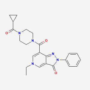 molecular formula C23H25N5O3 B2860056 7-(4-(cyclopropanecarbonyl)piperazine-1-carbonyl)-5-ethyl-2-phenyl-2H-pyrazolo[4,3-c]pyridin-3(5H)-one CAS No. 1040673-47-9