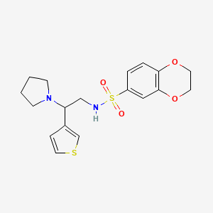 N-(2-(pyrrolidin-1-yl)-2-(thiophen-3-yl)ethyl)-2,3-dihydrobenzo[b][1,4]dioxine-6-sulfonamide