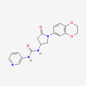 molecular formula C18H18N4O4 B2860067 1-(1-(2,3-二氢苯并[b][1,4]二氧杂环-6-基)-5-氧代吡咯烷-3-基)-3-(吡啶-3-基)脲 CAS No. 877641-09-3