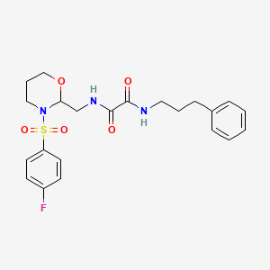 molecular formula C22H26FN3O5S B2860068 N-{[3-(4-fluorobenzenesulfonyl)-1,3-oxazinan-2-yl]methyl}-N'-(3-phenylpropyl)ethanediamide CAS No. 872862-93-6