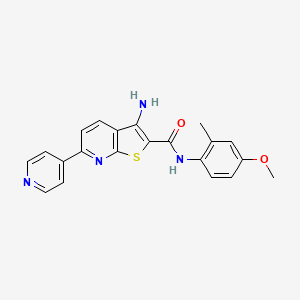 molecular formula C21H18N4O2S B2860079 3-amino-N-(4-methoxy-2-methylphenyl)-6-(4-pyridinyl)thieno[2,3-b]pyridine-2-carboxamide CAS No. 496801-86-6