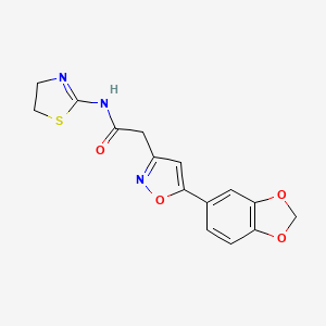 molecular formula C15H13N3O4S B2860087 2-(5-(benzo[d][1,3]dioxol-5-yl)isoxazol-3-yl)-N-(4,5-dihydrothiazol-2-yl)acetamide CAS No. 1105206-45-8